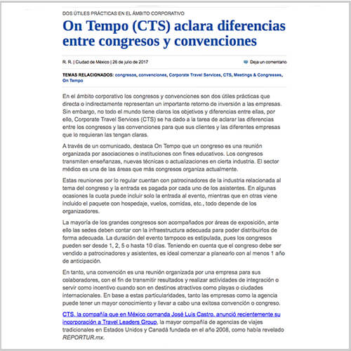 On Tempo (CTS) aclara diferencias entre congresos y convenciones